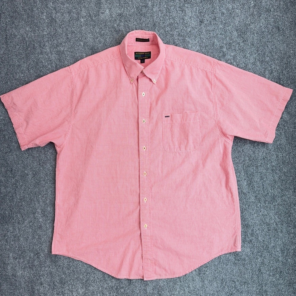Alexander Julian Shirt Mens L Pink Gingham‎ Checkered Button Down Short Sleeve